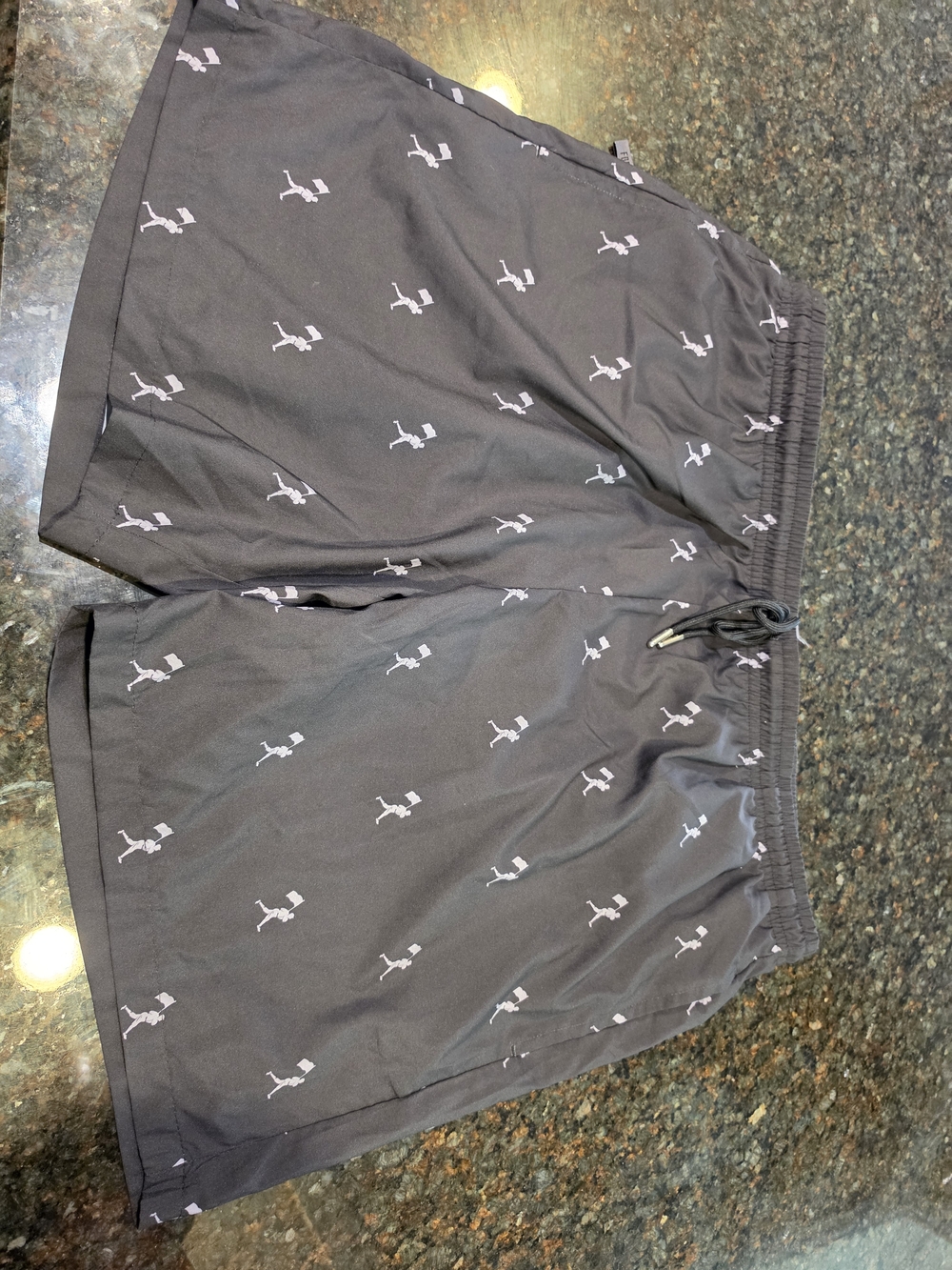 Men's Black Baseballism Xxl Swim Trunks with Subtle Light Print